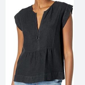 Adriano Goldschmied NWT Black Mid-Weight Linen Blend Sleeveless Vneck Bib Small